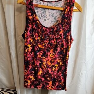 Mersona Vibrant Floral Tank Top - Pink and Orangew Ruffle Sz L